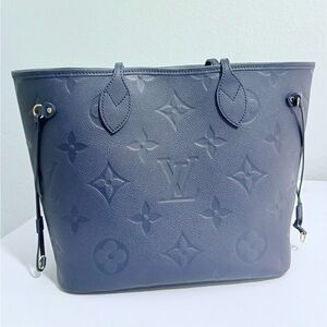 Louis Vuitton Neverfull MM Navy Empreinte Tote Bag